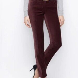 NWT Ann Taylor Modern Slim Leg Merlot Color Velvet Pant Sz 12 MSRP $ 90